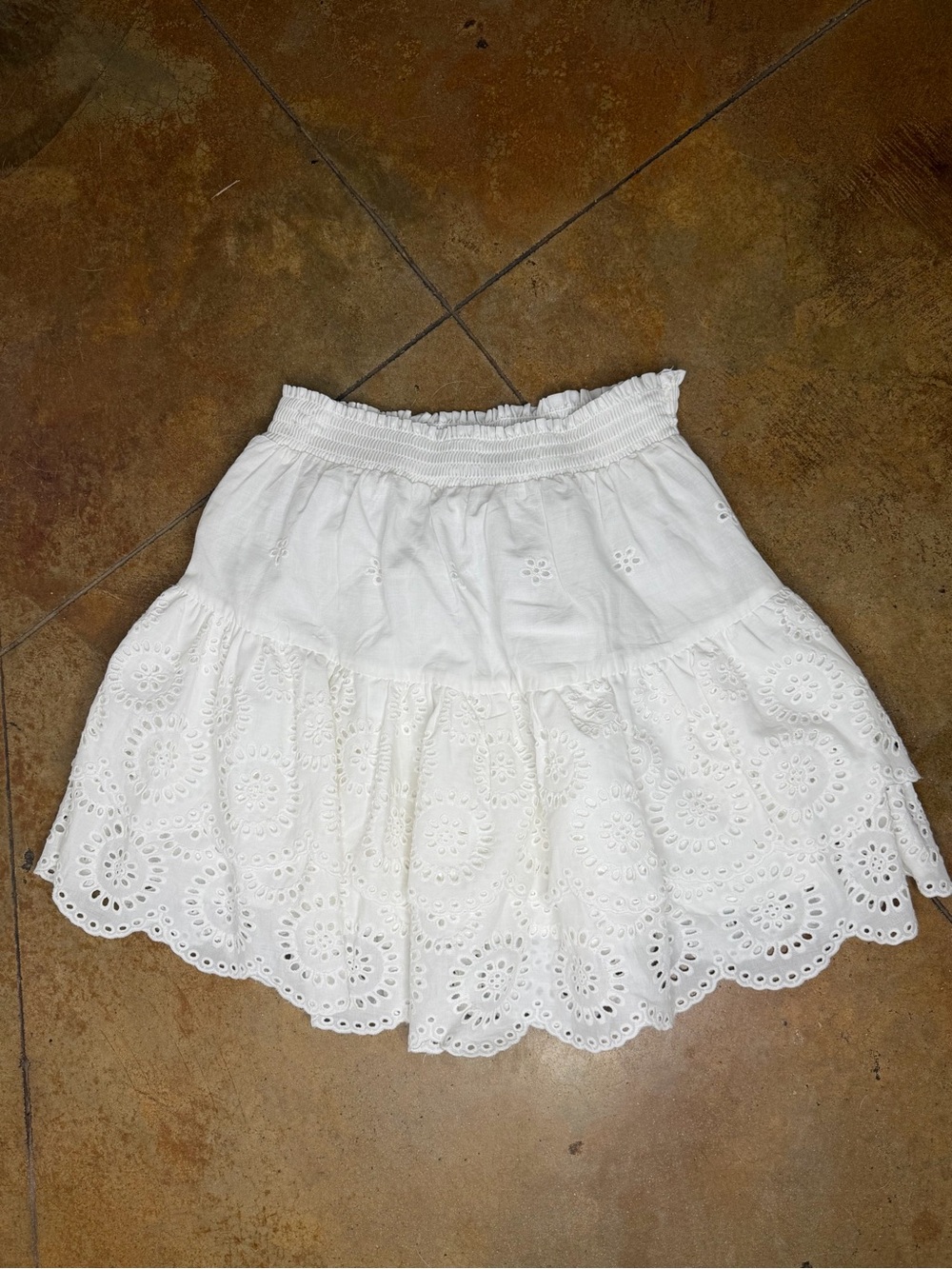 Steve Madden White Eyelet Tiered Mini Skirt